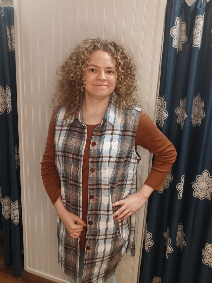 Blue Plaid Flannel Vest