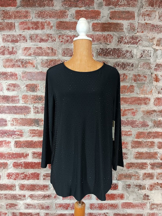 Plus Black Hi Neck Embellished Top
