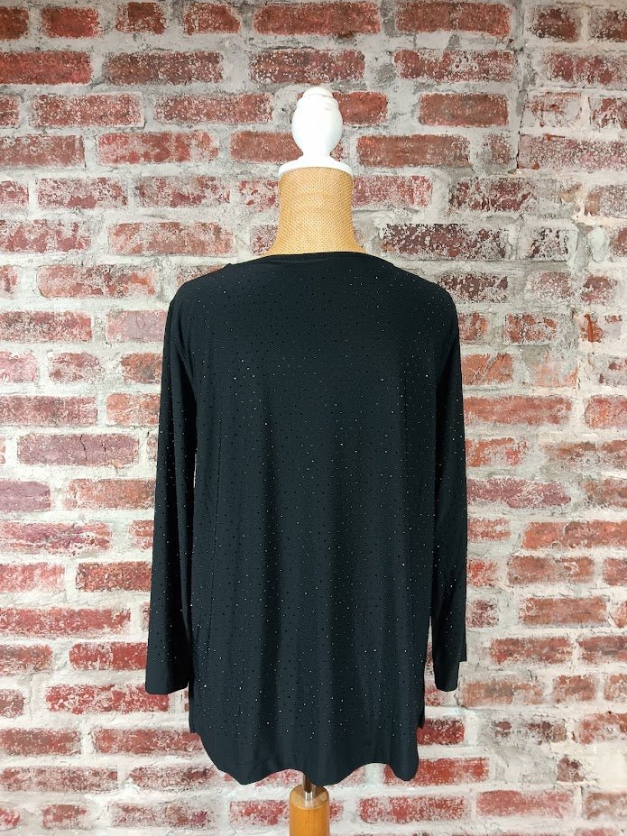 Plus Black Hi Neck Embellished Top