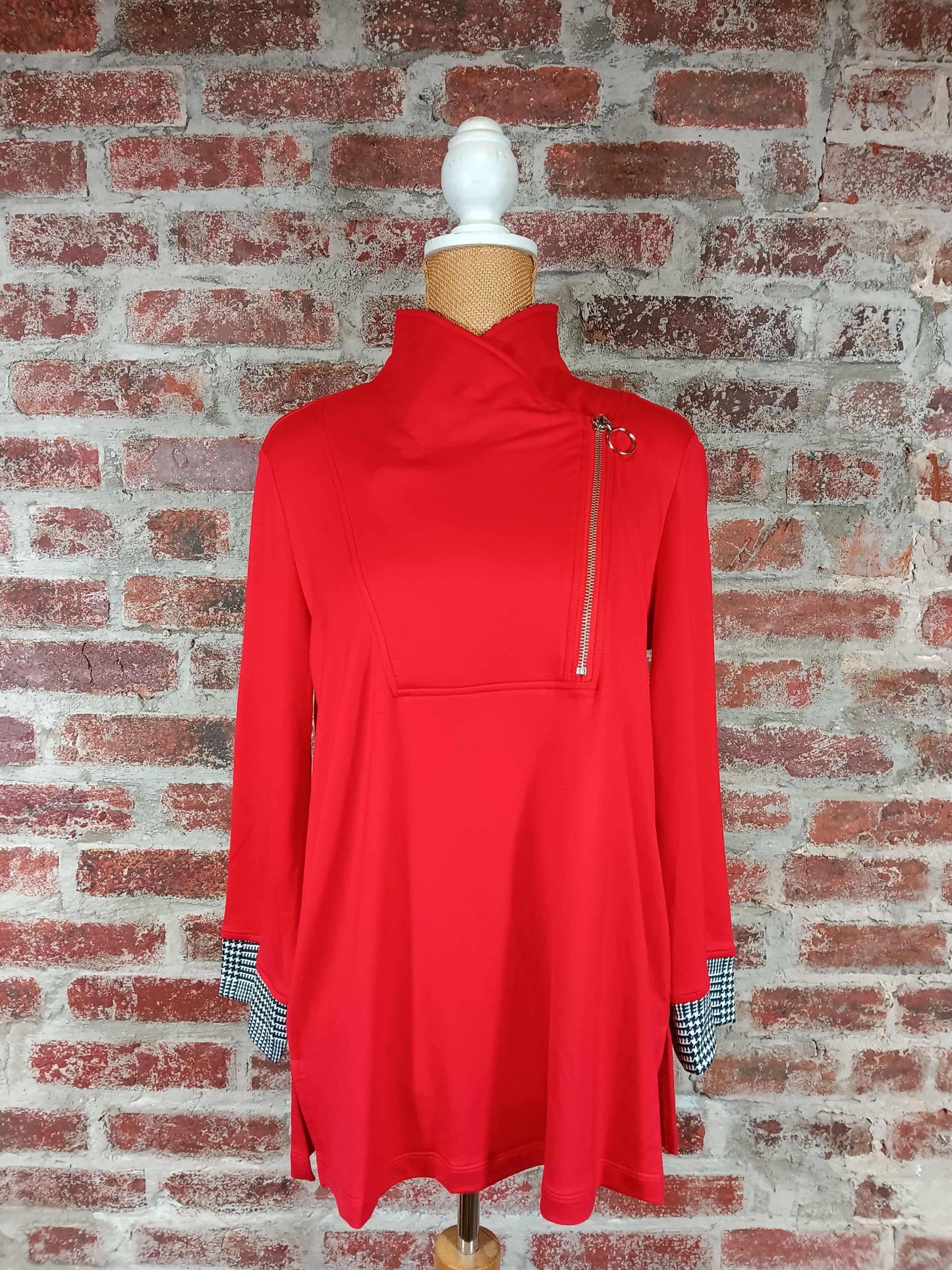 Red Banded Zip Collar And Cuff Top