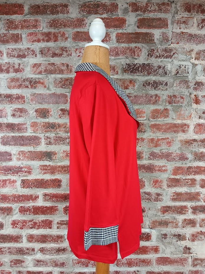 Red Banded Zip Collar And Cuff Top