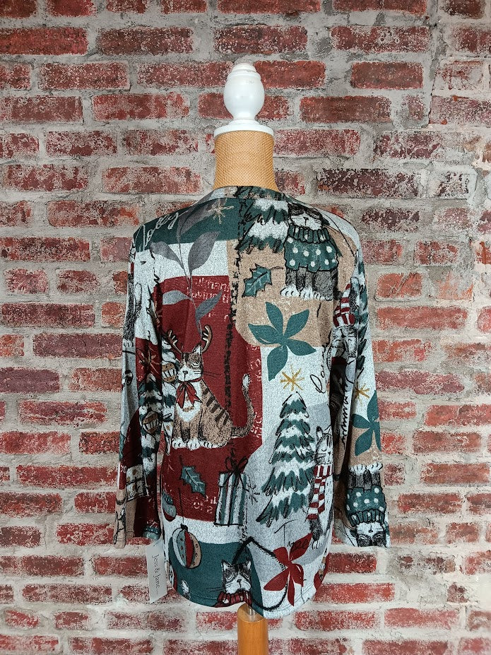 Gray L/S Christmas Cat Top