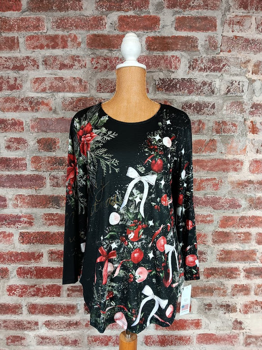 Black Noel Printed Top