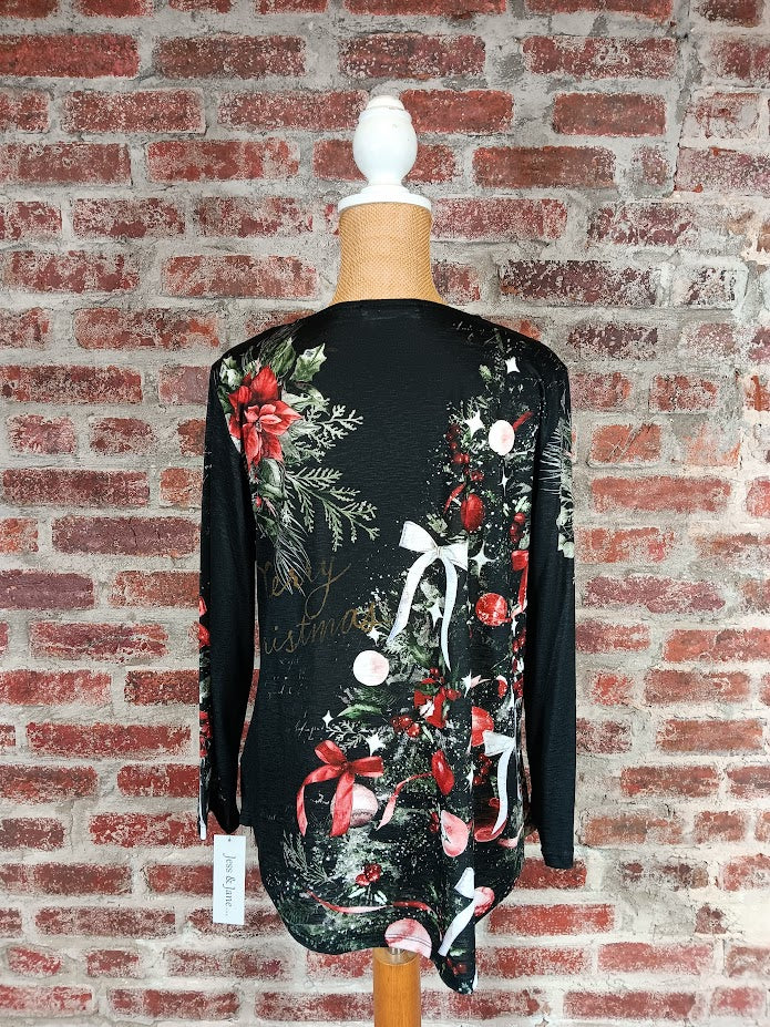 Black Noel Printed Top