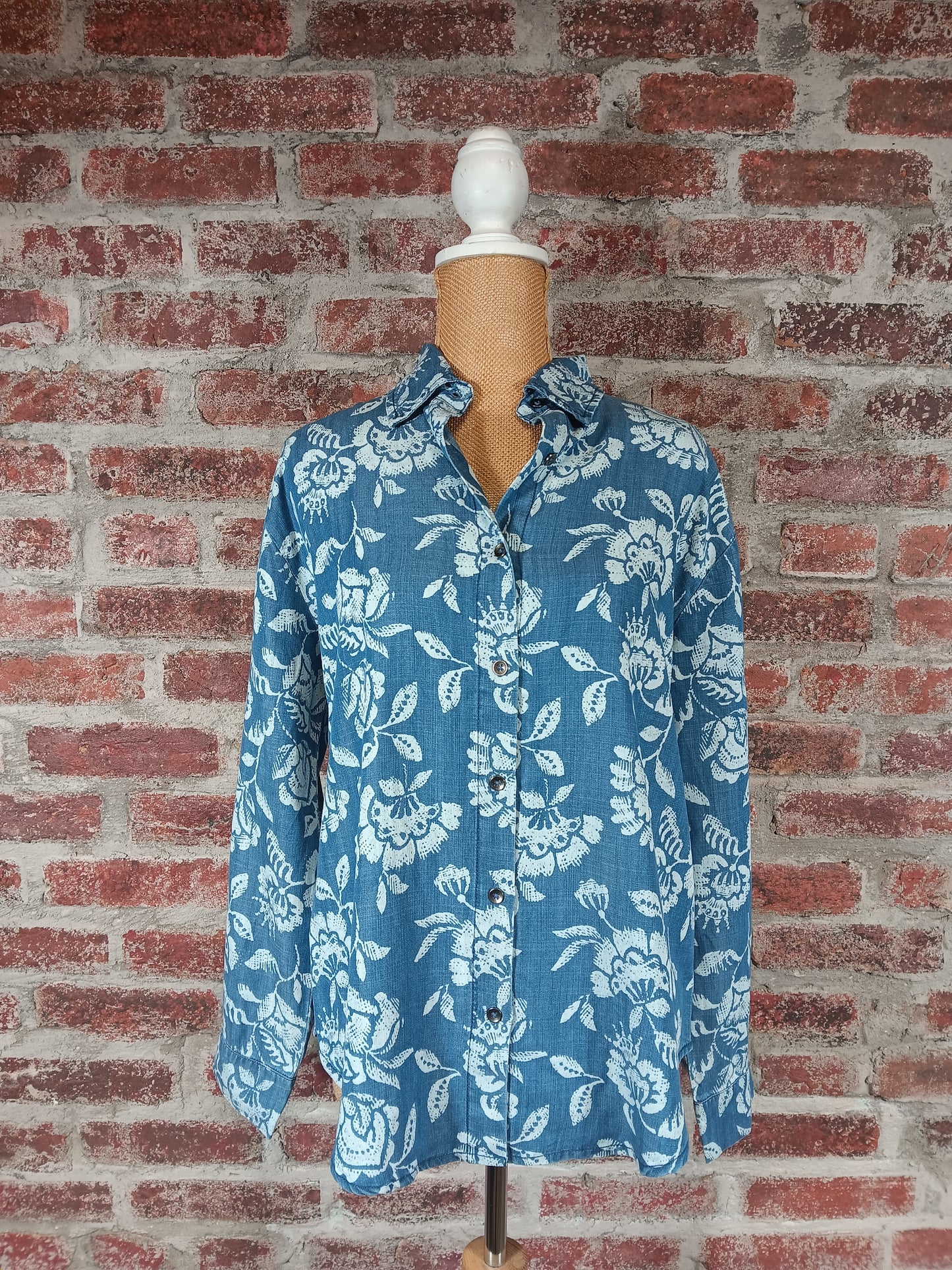 Denim Floral Button Up Shirt