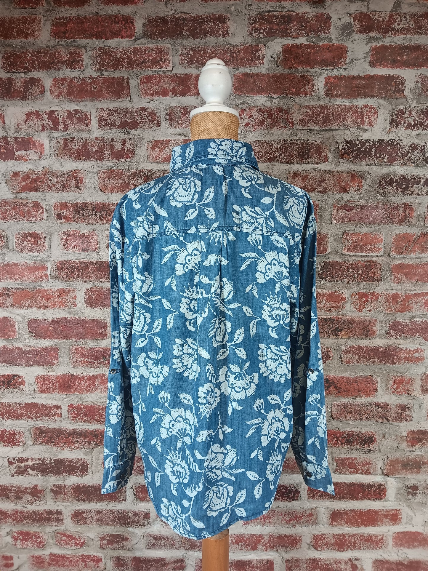 Denim Floral Button Up Shirt