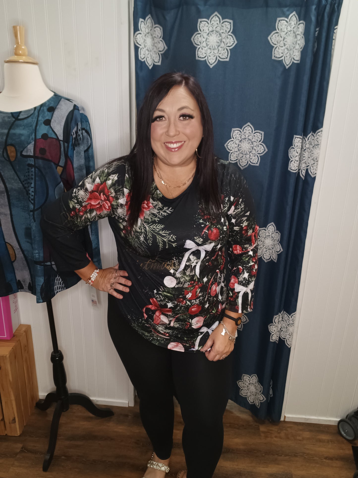 Black Noel Printed Top