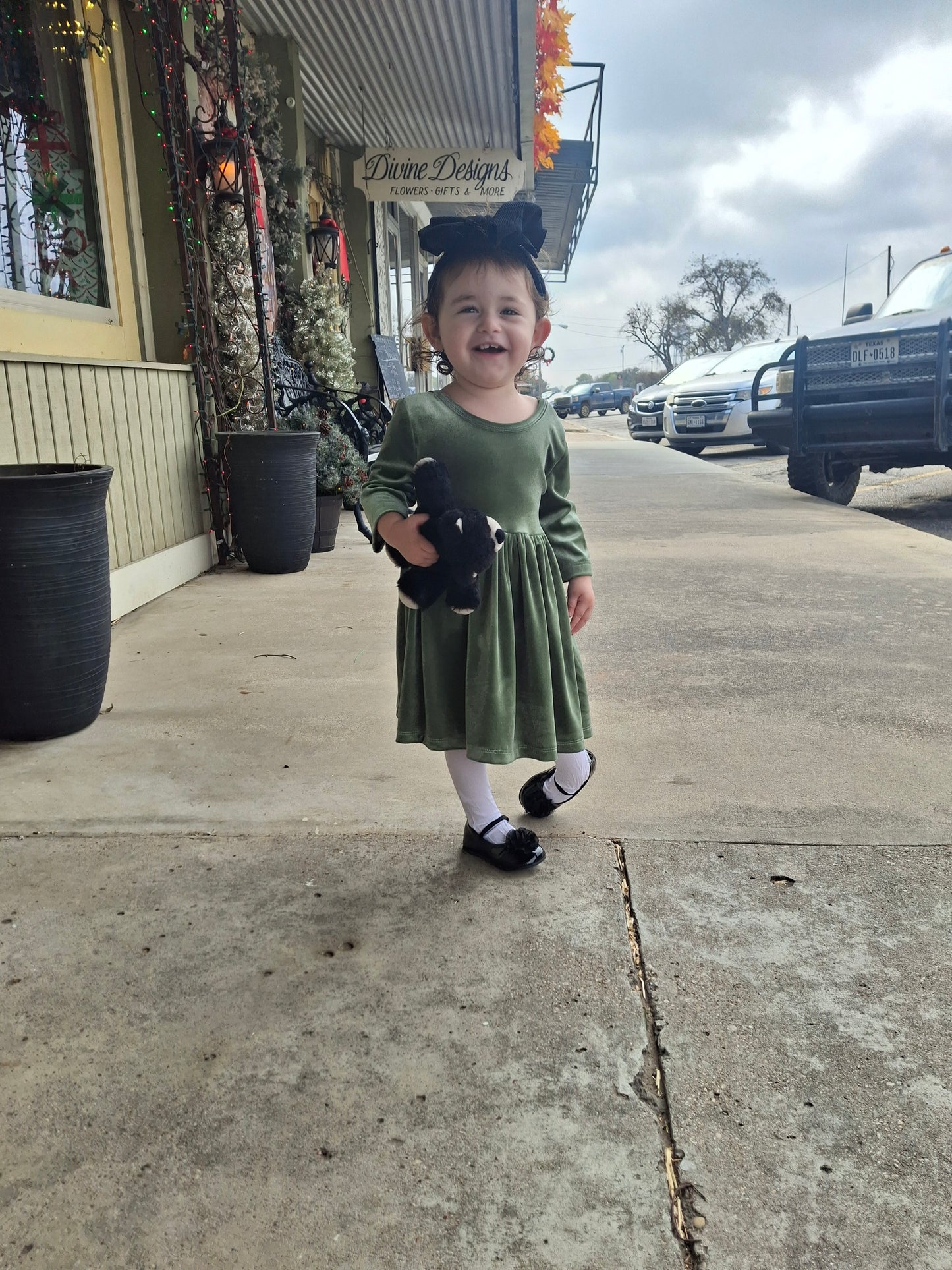 Sage Velvet Twirl Christmas Dress
