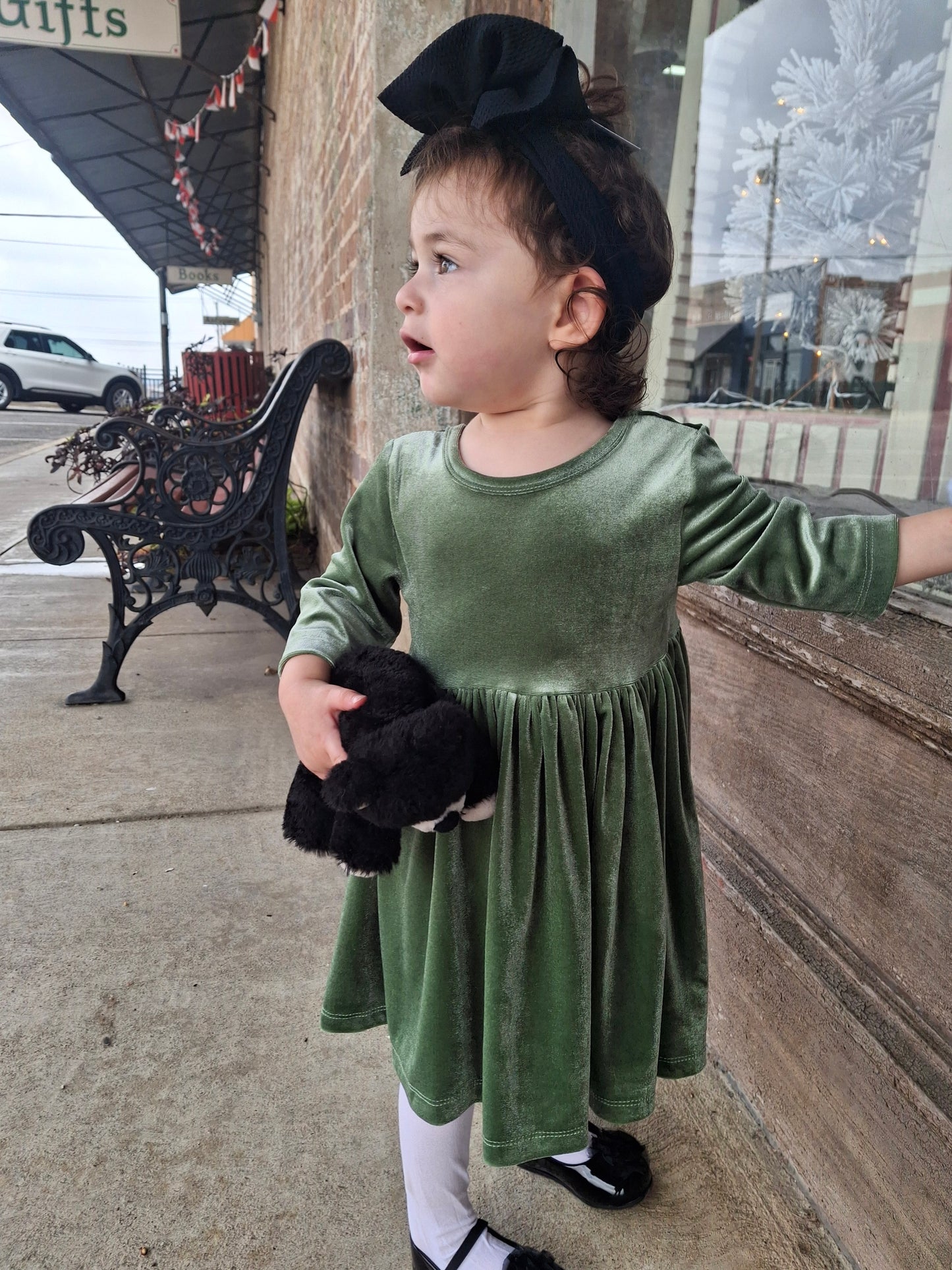 Sage Velvet Twirl Christmas Dress