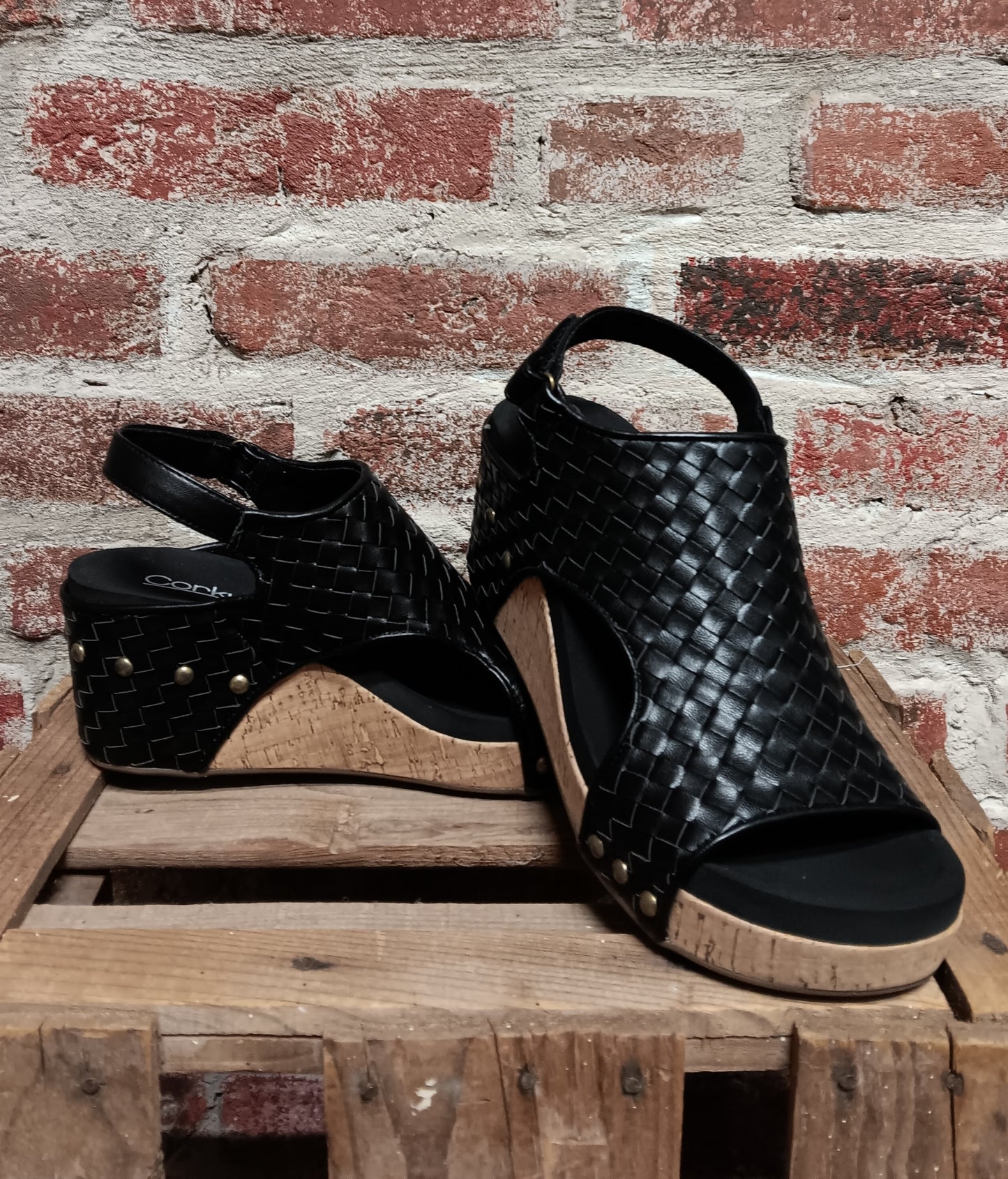 Black Woven Carley Wedges