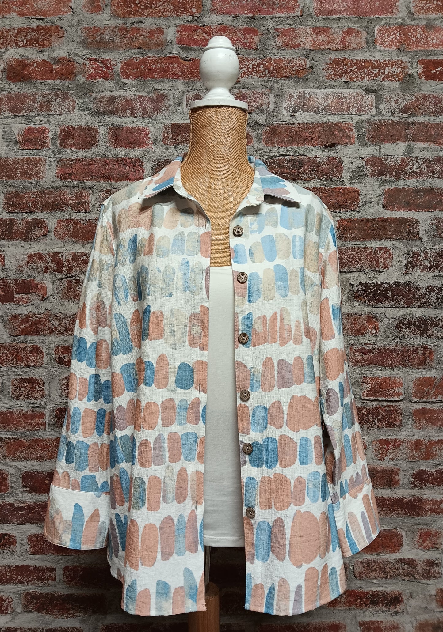 Peach and Blue Cuff Sleeve Button Shirt Plus