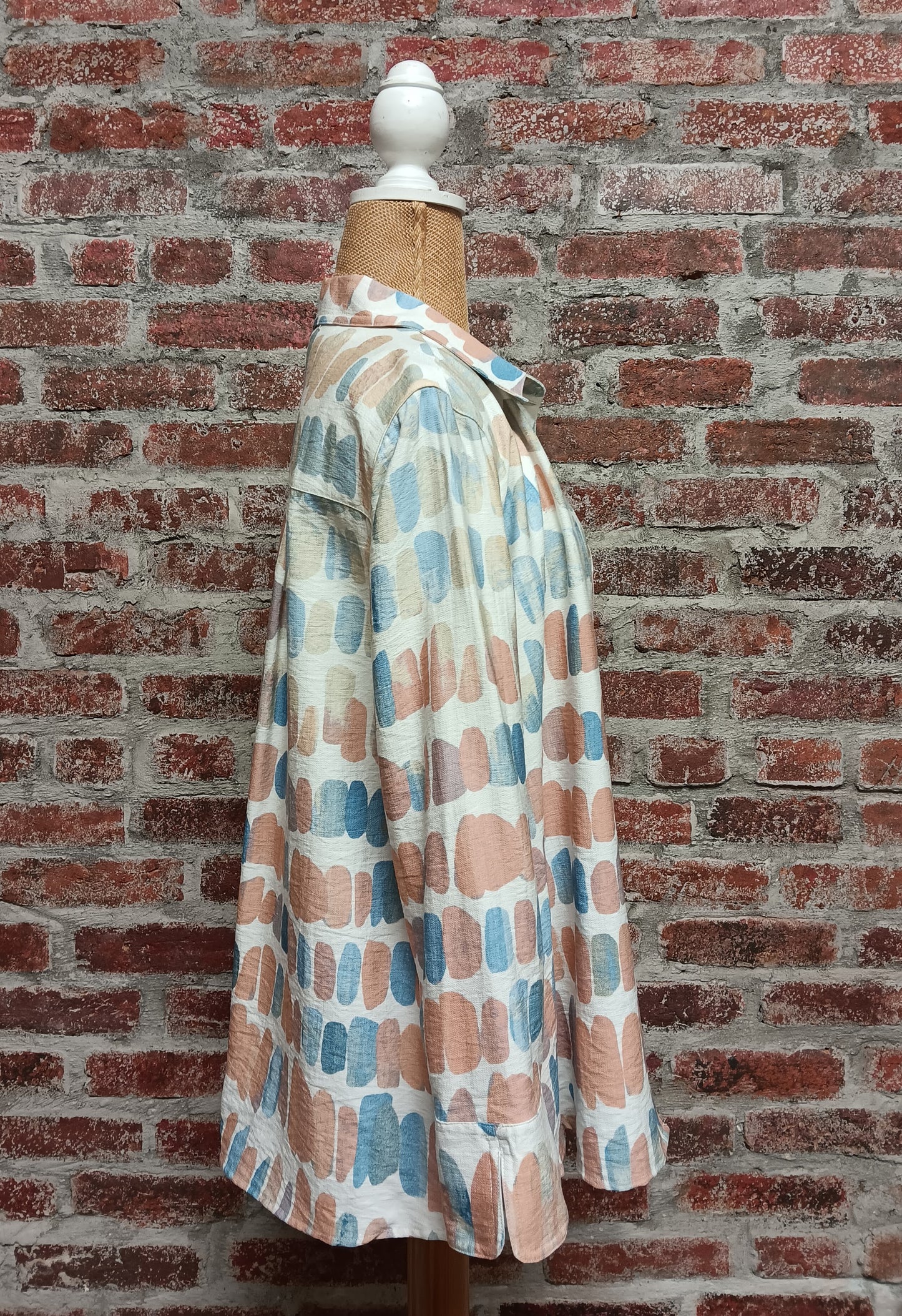 Peach and Blue Cuff Sleeve Button Shirt Plus