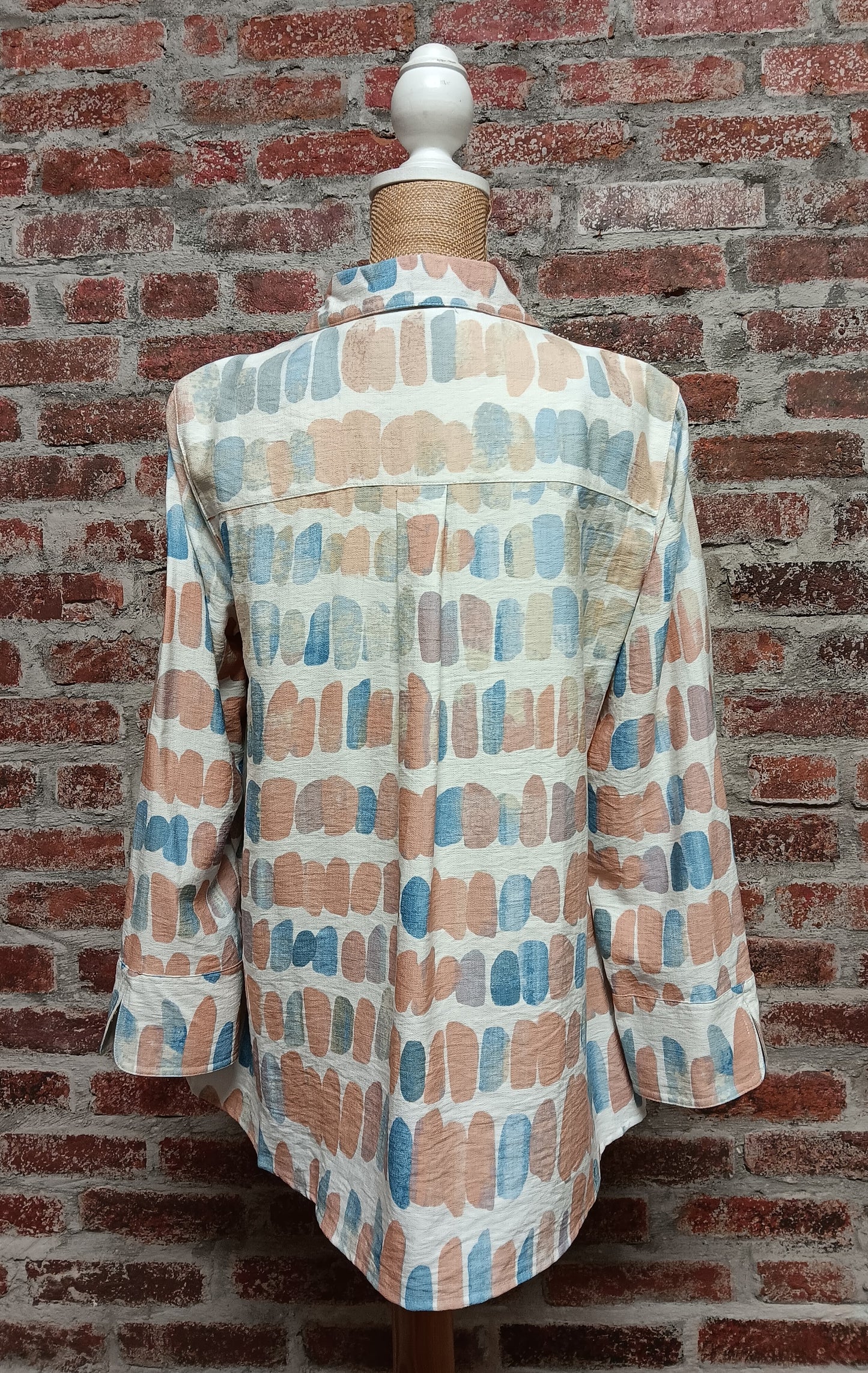 Peach and Blue Cuff Sleeve Button Shirt Plus