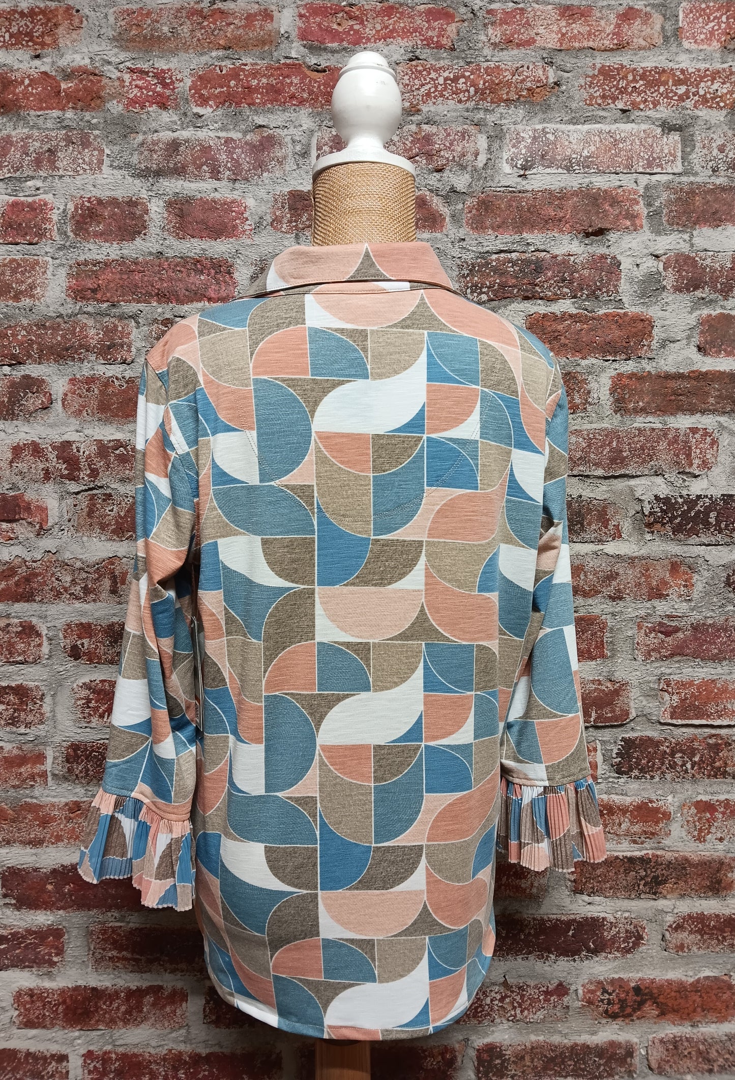 Peach and Blue Flounce Sleeve Top