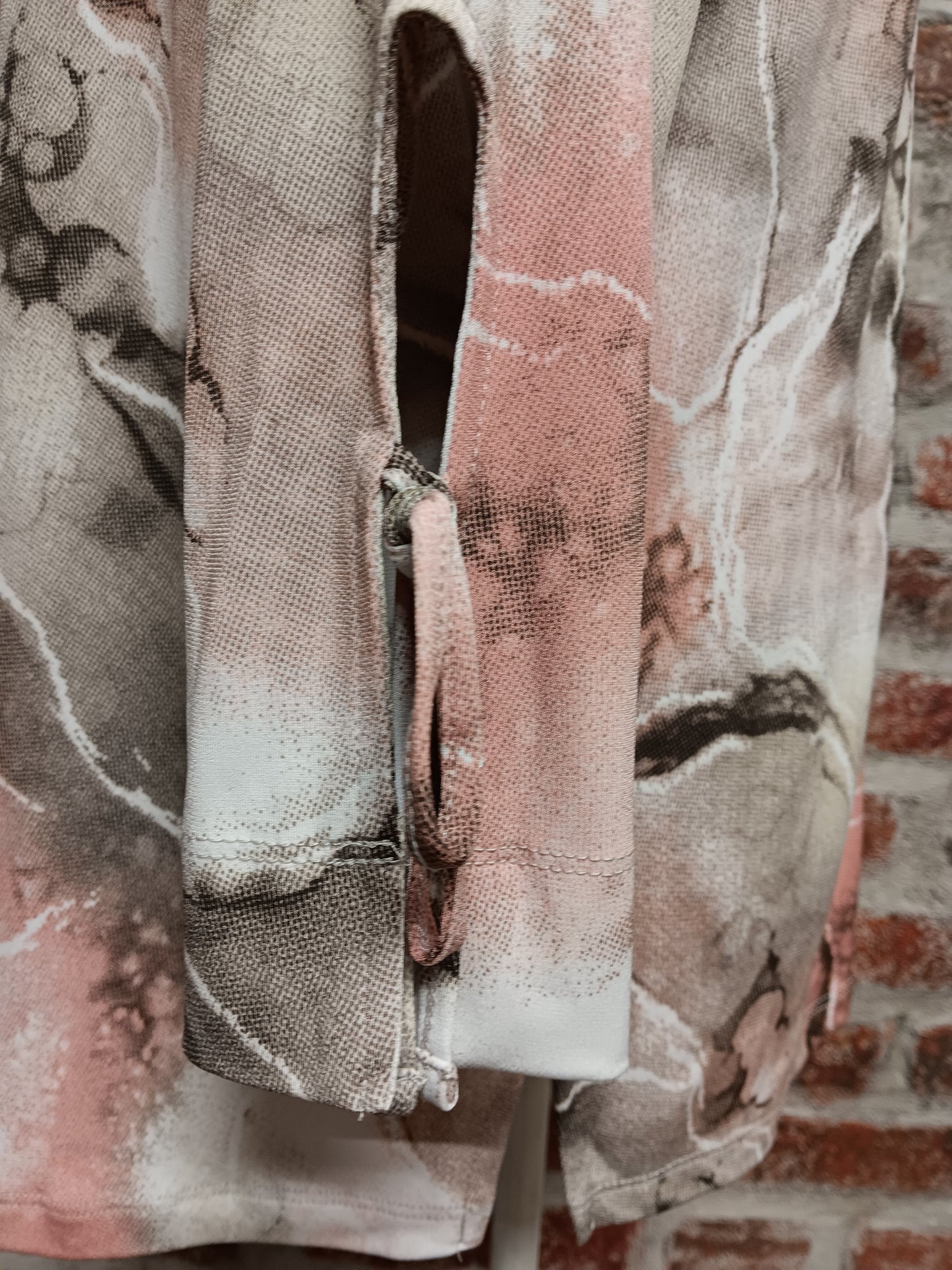 Peach/Khaki 3/4 Sleeve Top With Tie Sleeve Detail