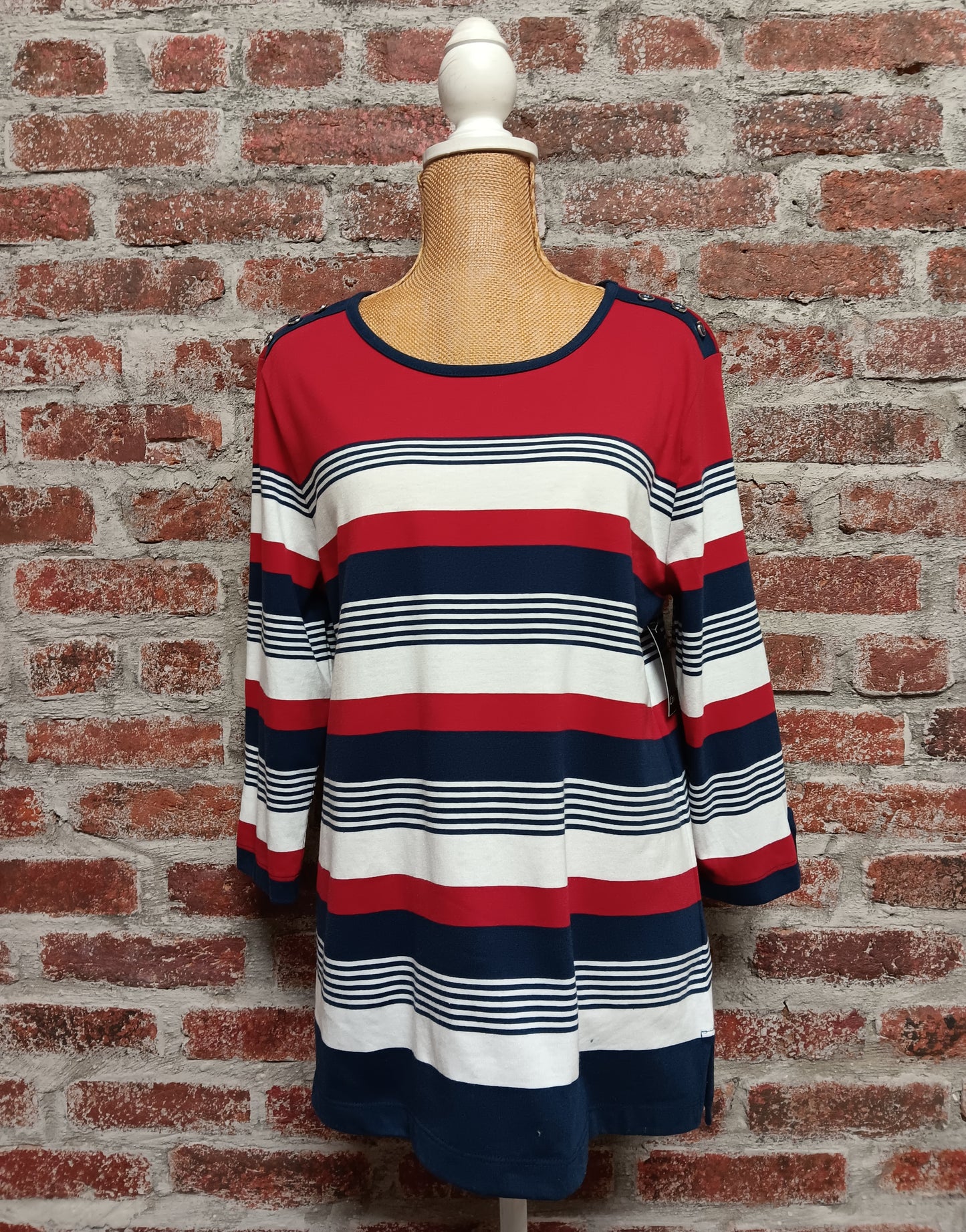 Red/White/Blue Knit Striped 3/4 Sleeve Top