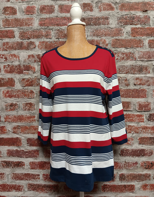 Red/White/Blue Knit Striped 3/4 Sleeve Top