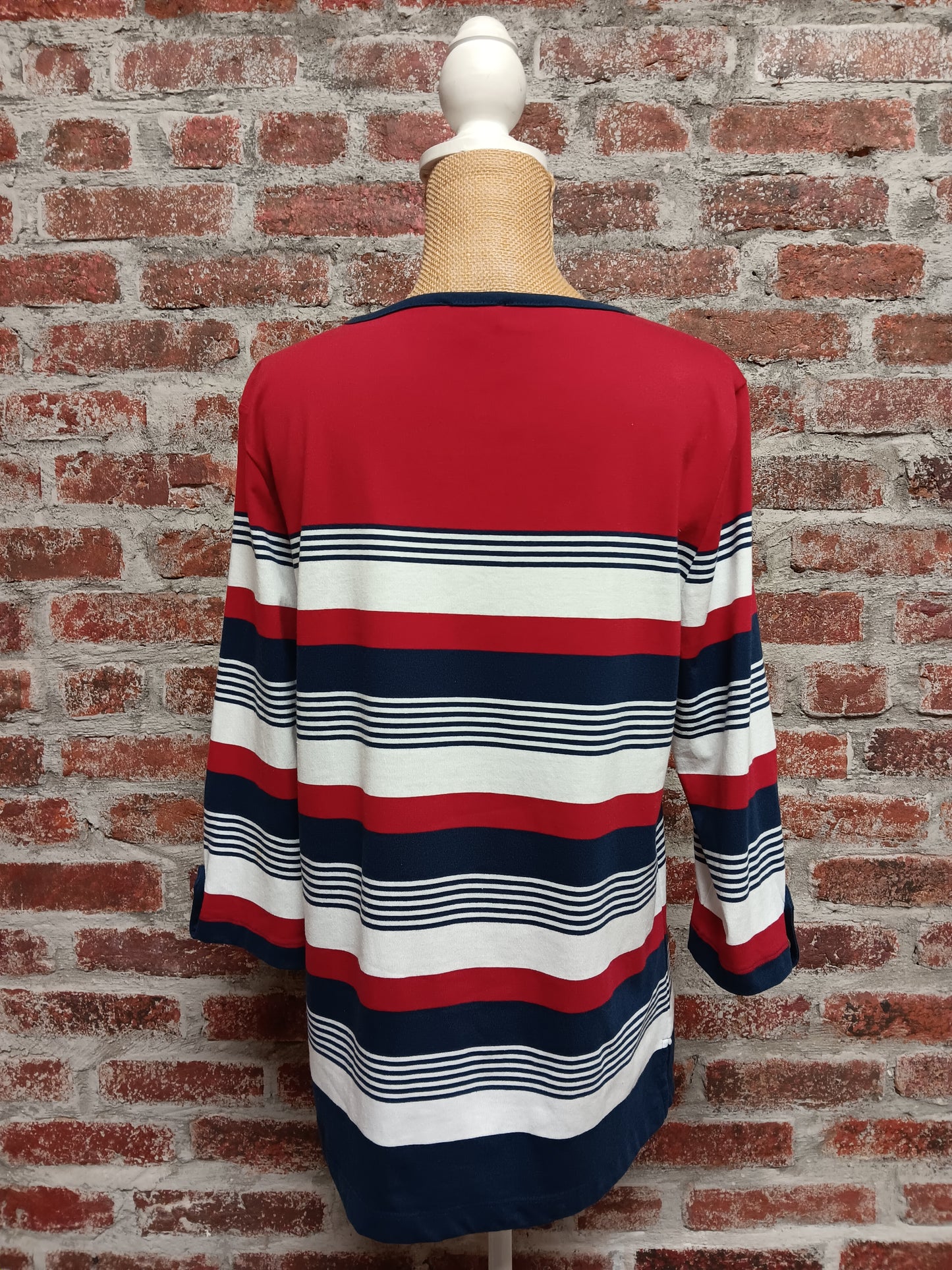 Red/White/Blue Knit Striped 3/4 Sleeve Top