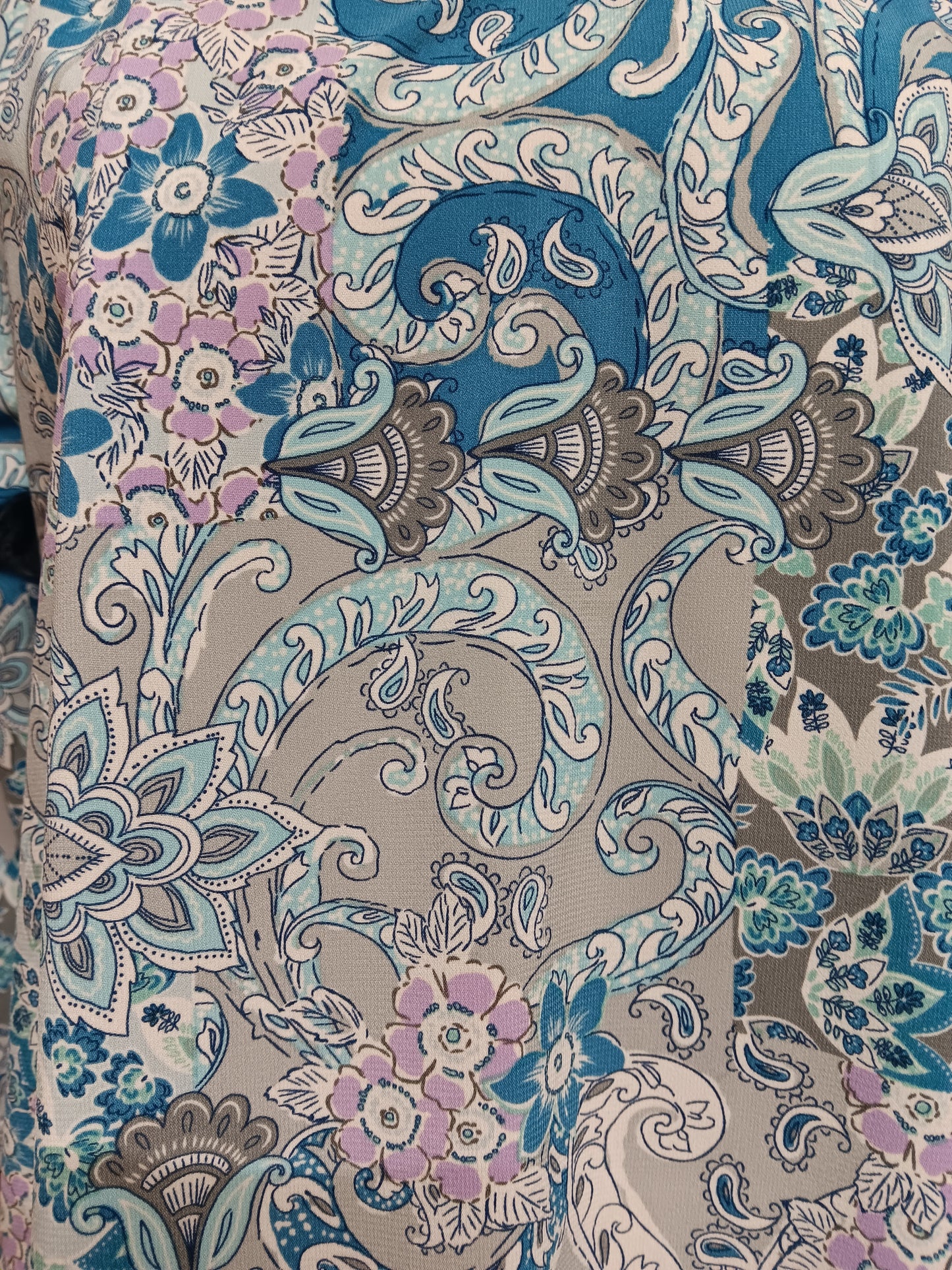 Blue Multicolor Floral Top 3/4 Sleeve Smocked Neckline