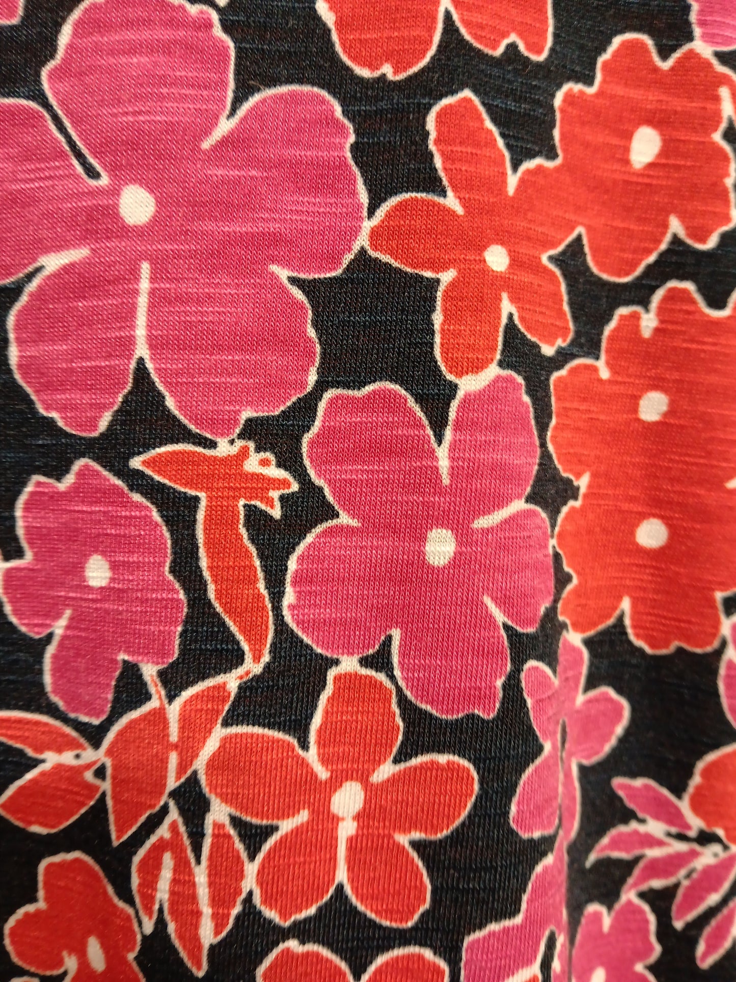 Navy / Red Small Floral 2 Faux Button Hem Detail 3/4 Sleeve Top