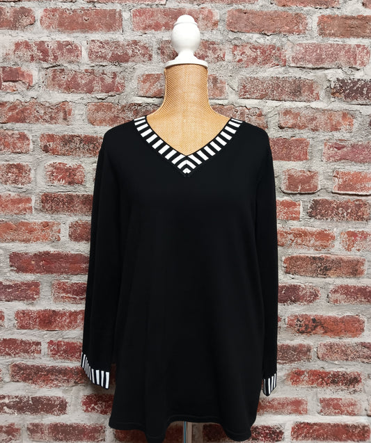 Black Banded Neck And Sleeve Sweater Top