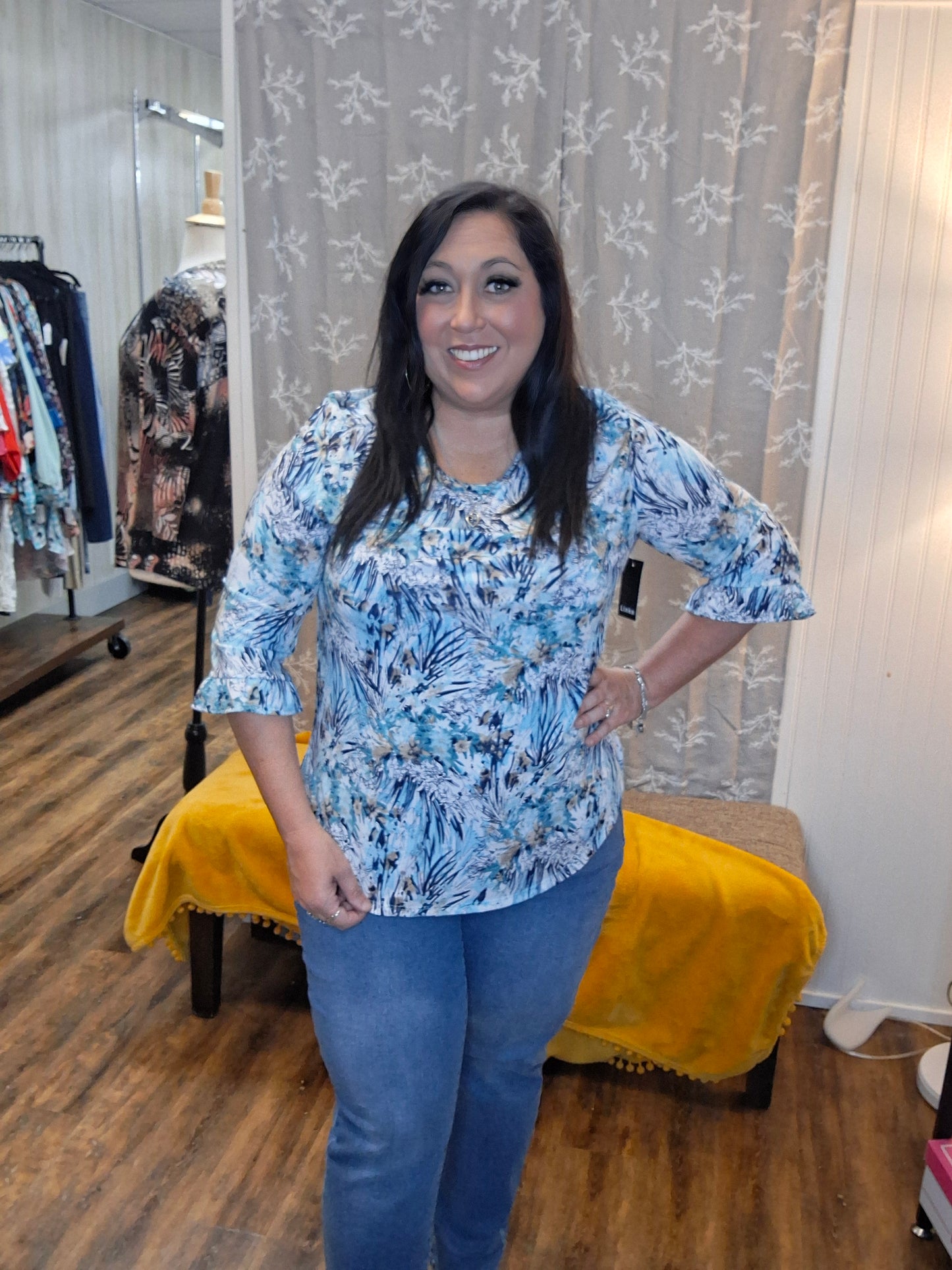 Coastal Teal Floral Top
