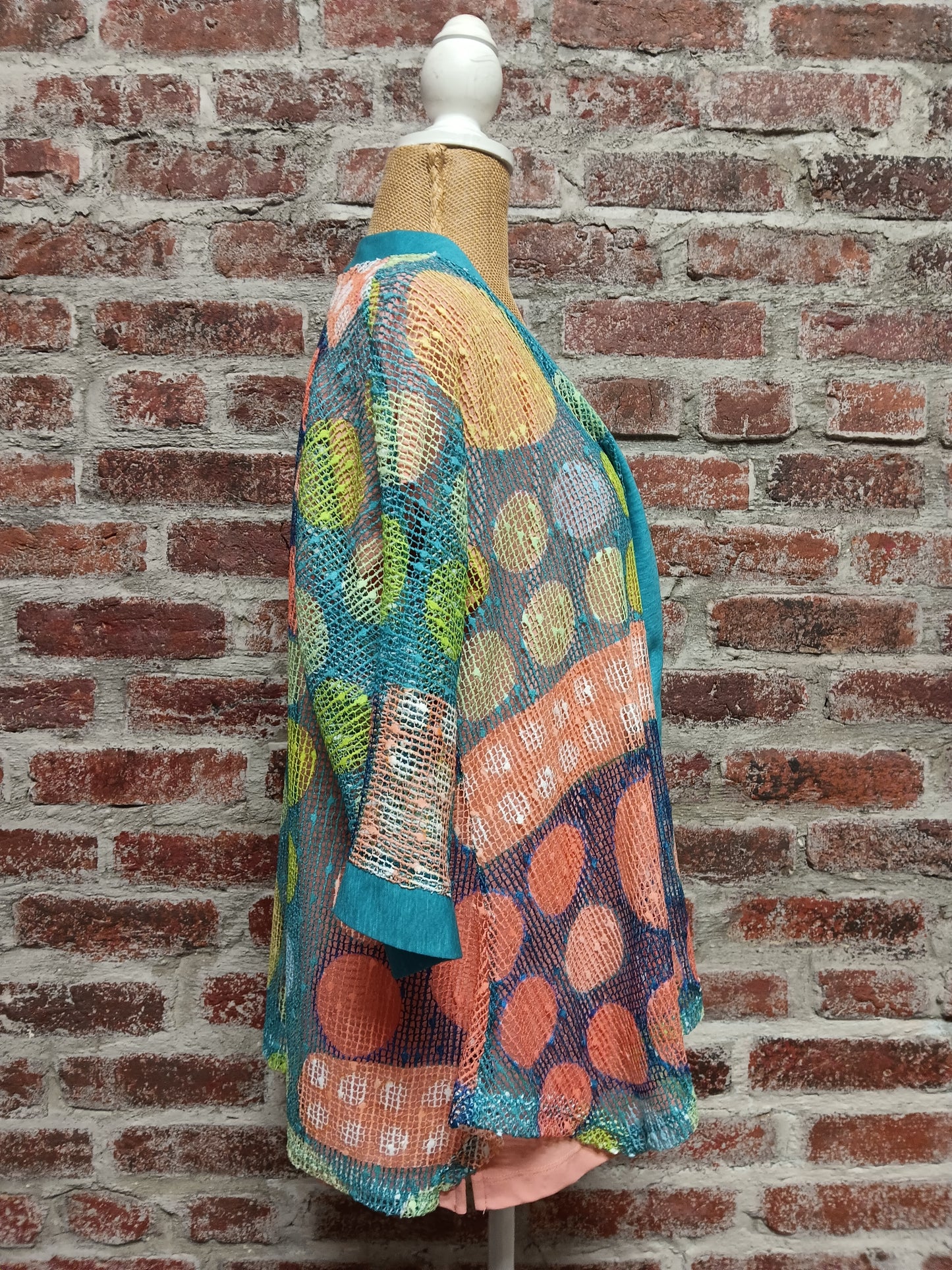 Multicolored Printed Mesh Cardigan With Two Button Closure