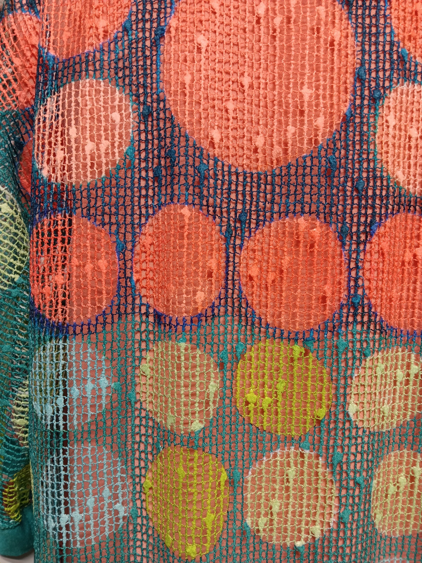 Multicolored Printed Mesh Cardigan With Two Button Closure