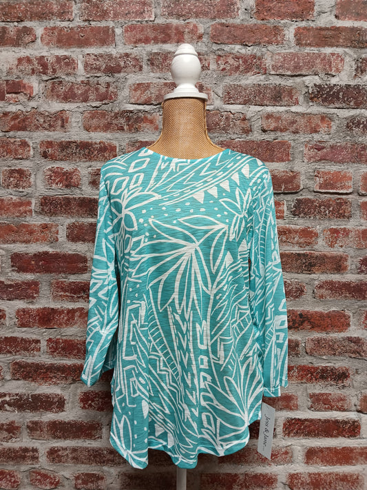 Seafoam Rounded Neck And Hem 3/4 Sleeve Top