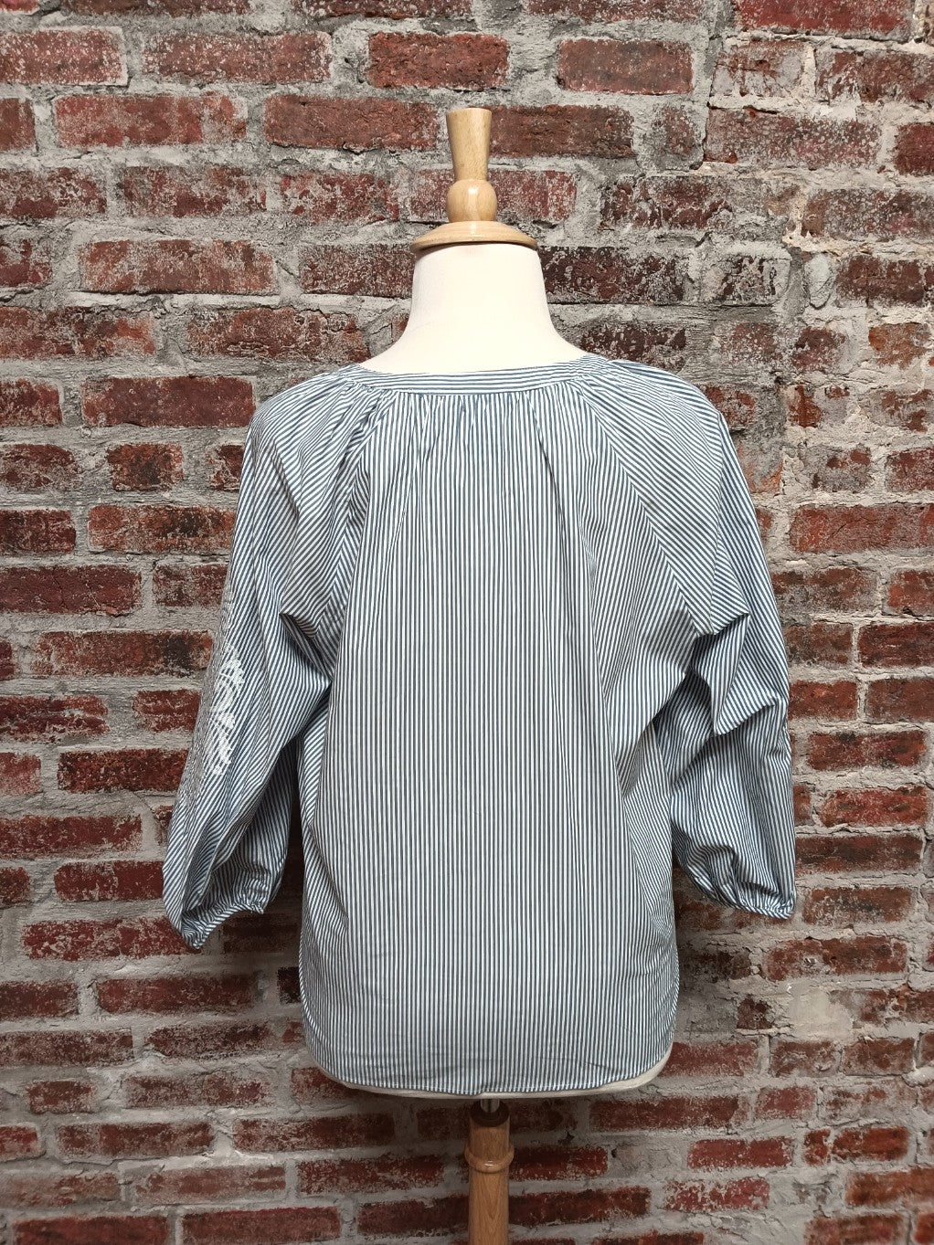 Blue and White Raglan SLV Front Tie Waist Plus Top