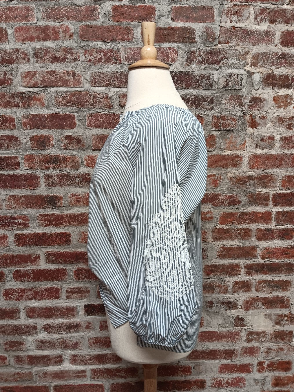 Blue and White Raglan SLV Front Tie Waist Plus Top
