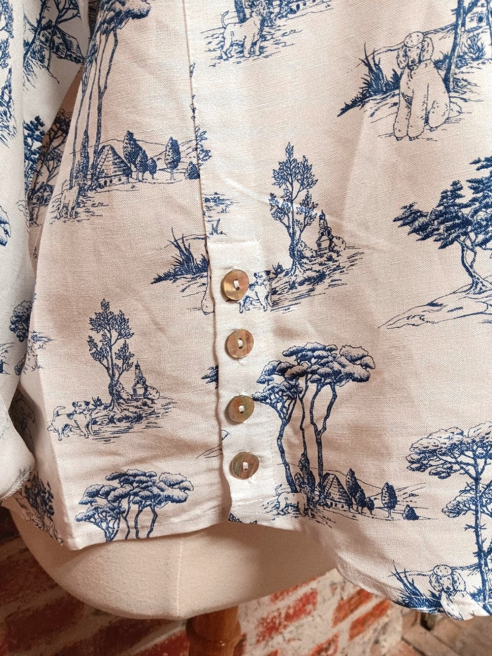 Blue and White Roll Tab with Dog Print Top