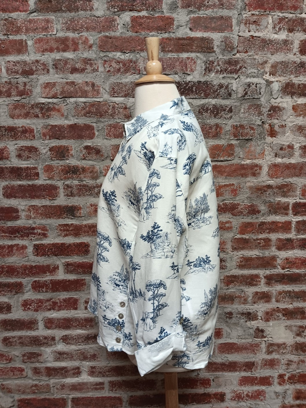Blue and White Roll Tab with Dog Print Top