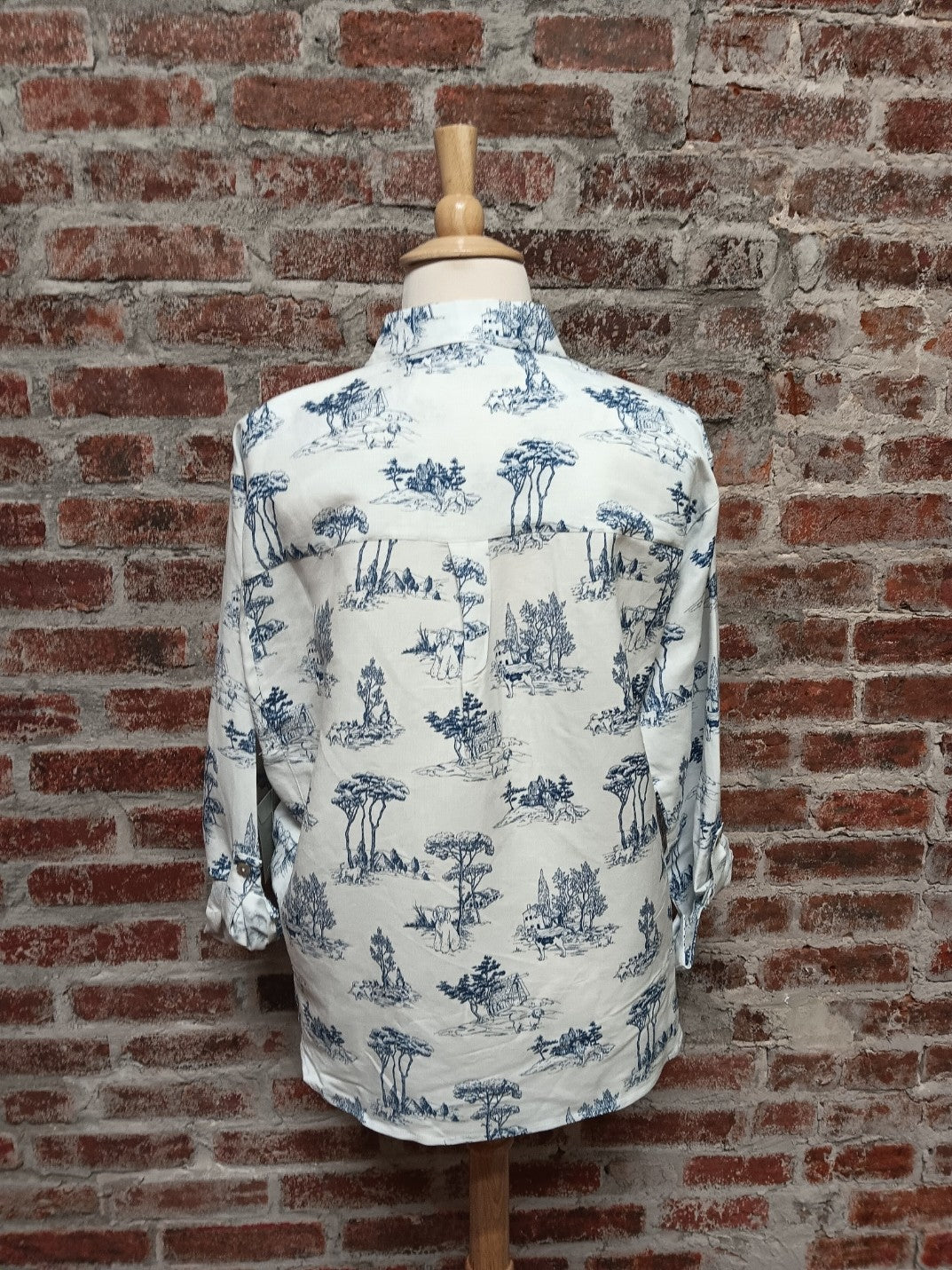 Blue and White Roll Tab with Dog Print Top