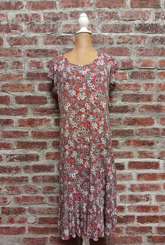 Red and Black Ditsy Floral Dress