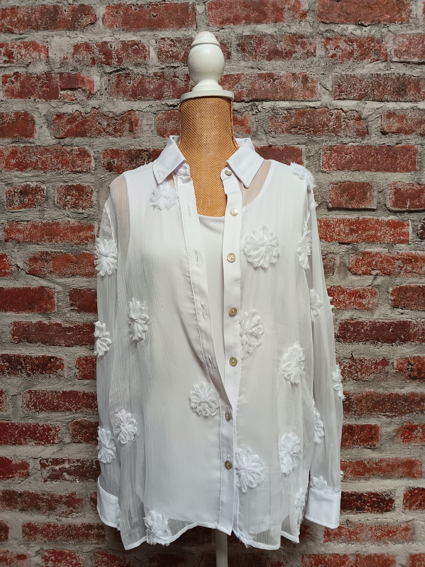 White LS Cuffed Button Up Shirt With Tank