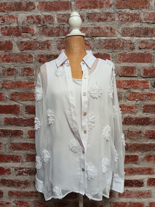 White LS Cuffed Button Up Shirt With Tank