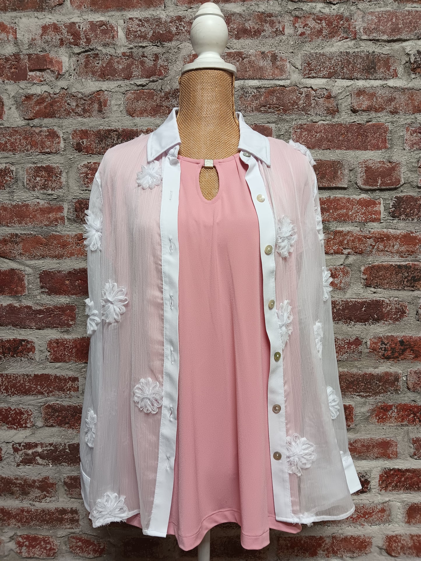 White LS Cuffed Button Up Shirt With Tank