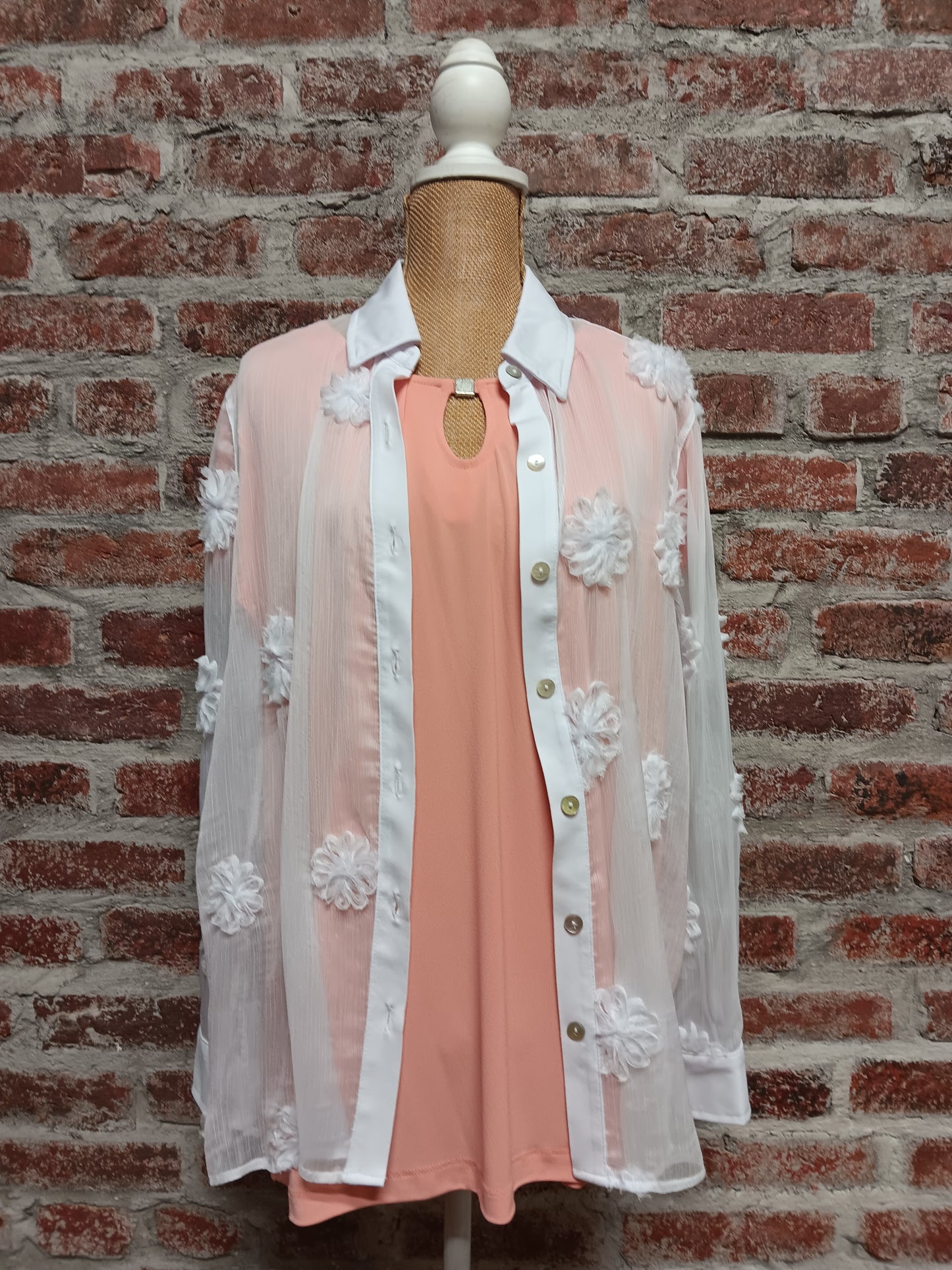 White LS Cuffed Button Up Shirt With Tank