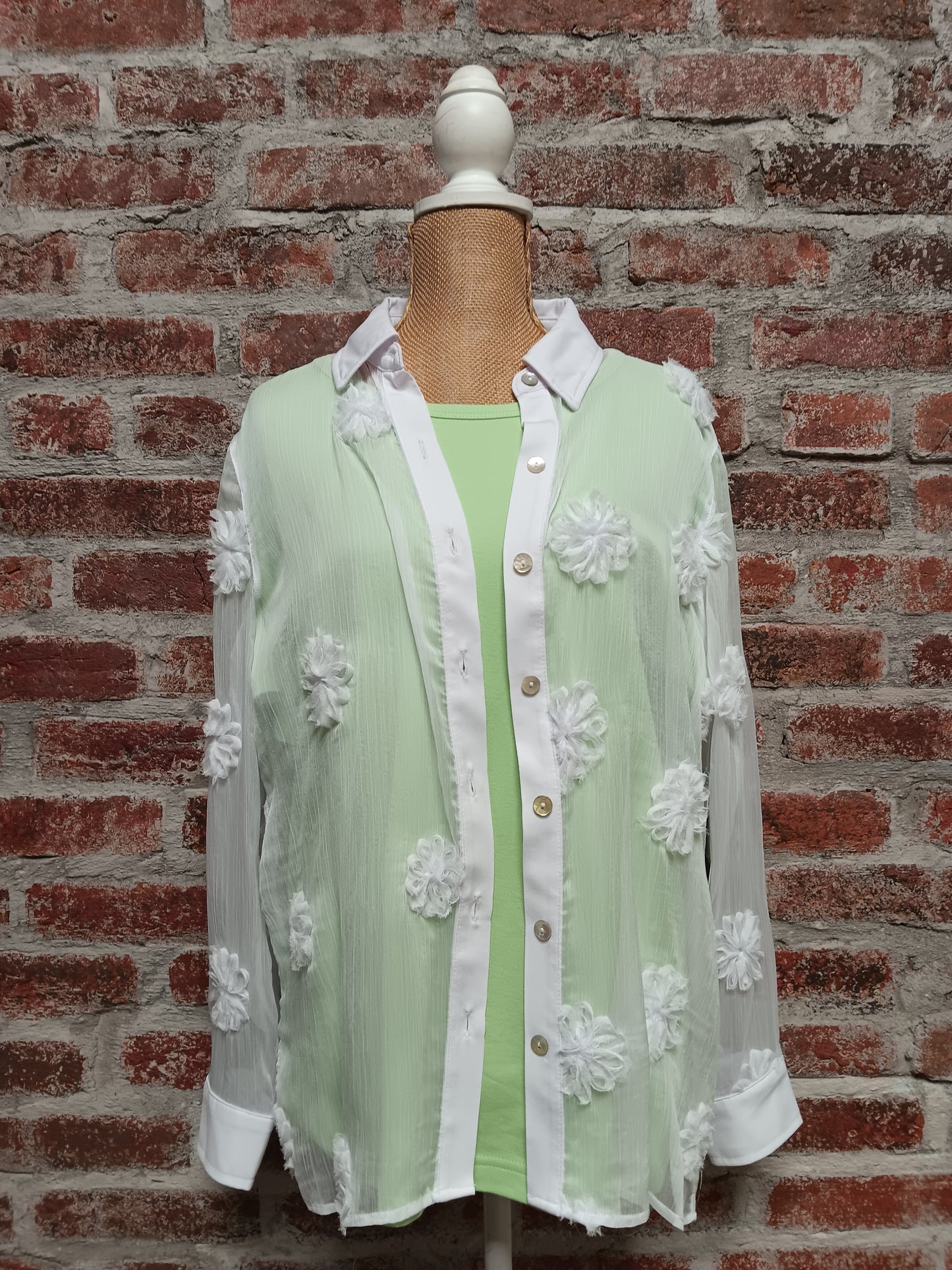 White LS Cuffed Button Up Shirt With Tank