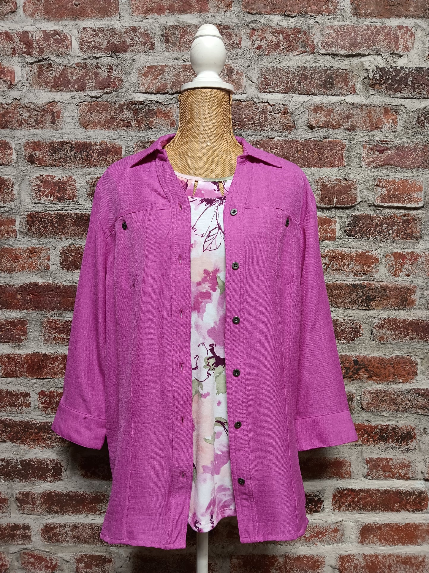 Pink 3/4 Sleeve Button Up Top