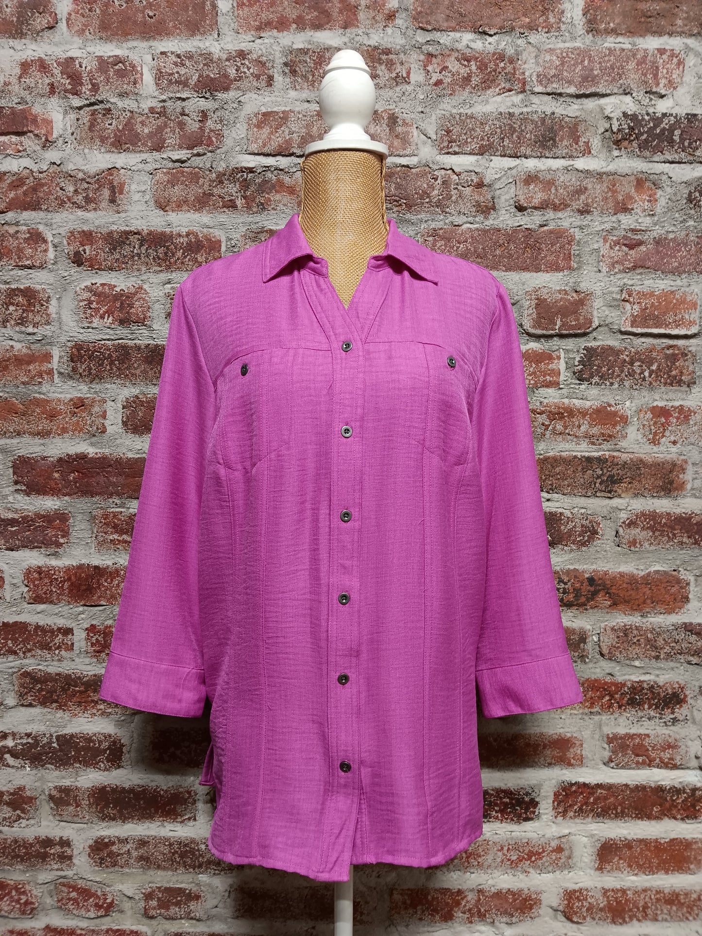 Pink 3/4 Sleeve Button Up Top