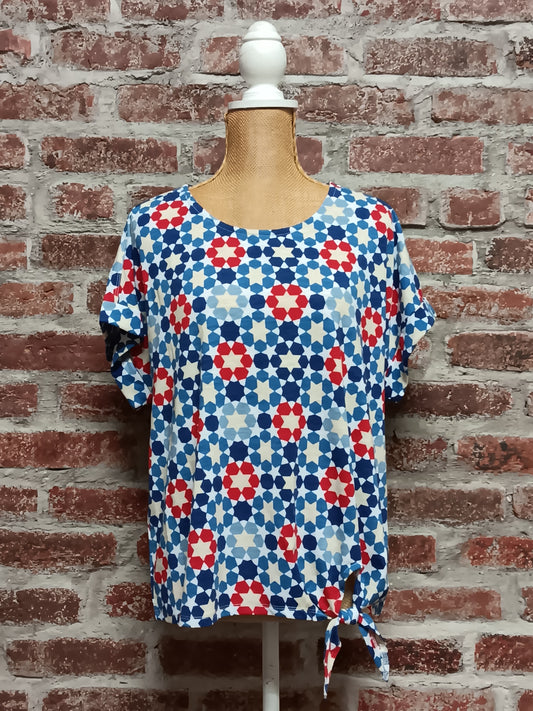 Patriotic Short Sleeve Tie Waist Top
