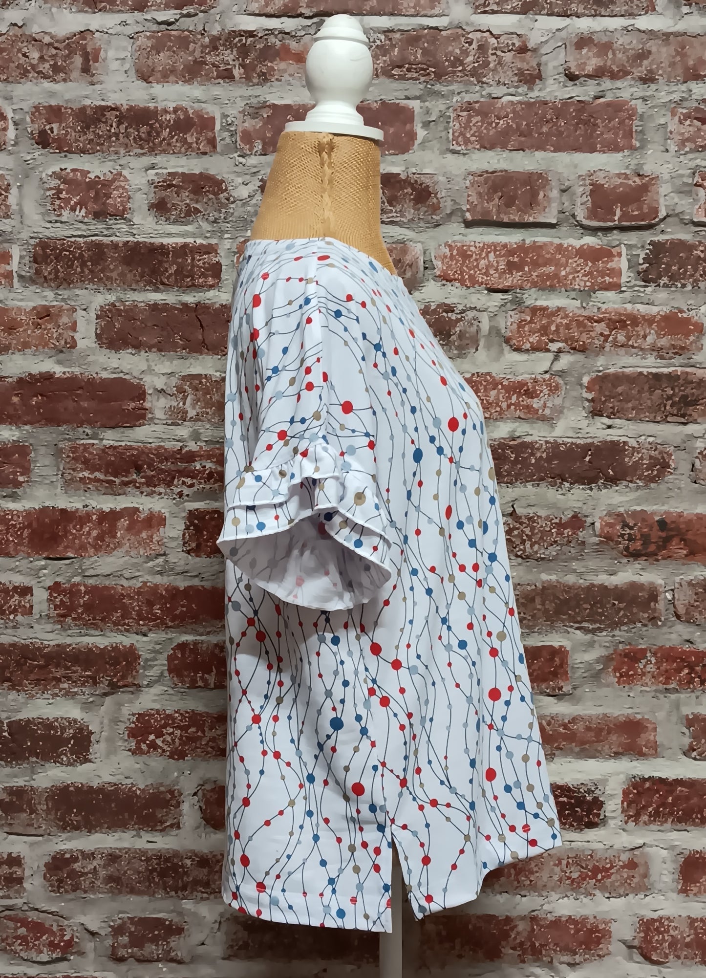 Red White and Blue Dotted Flounce Sleeve Top