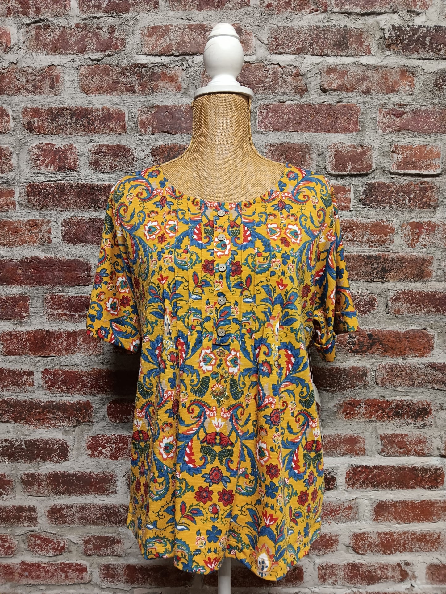 Yellow Blue Red Faux Button Dolman Sleeve Top