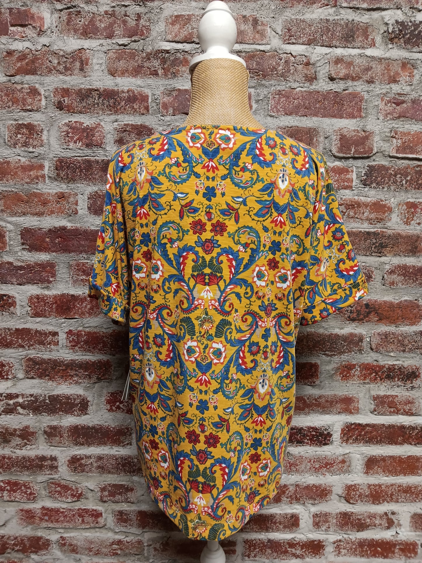 Yellow Blue Red Faux Button Dolman Sleeve Top