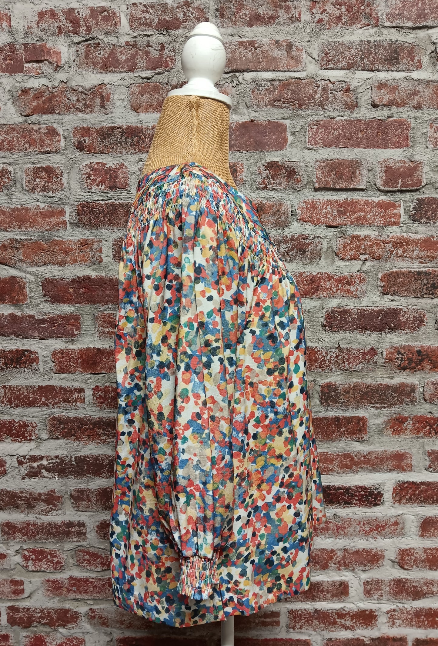 Multicolor 3/4 Sleeve Shirred Neckline Top