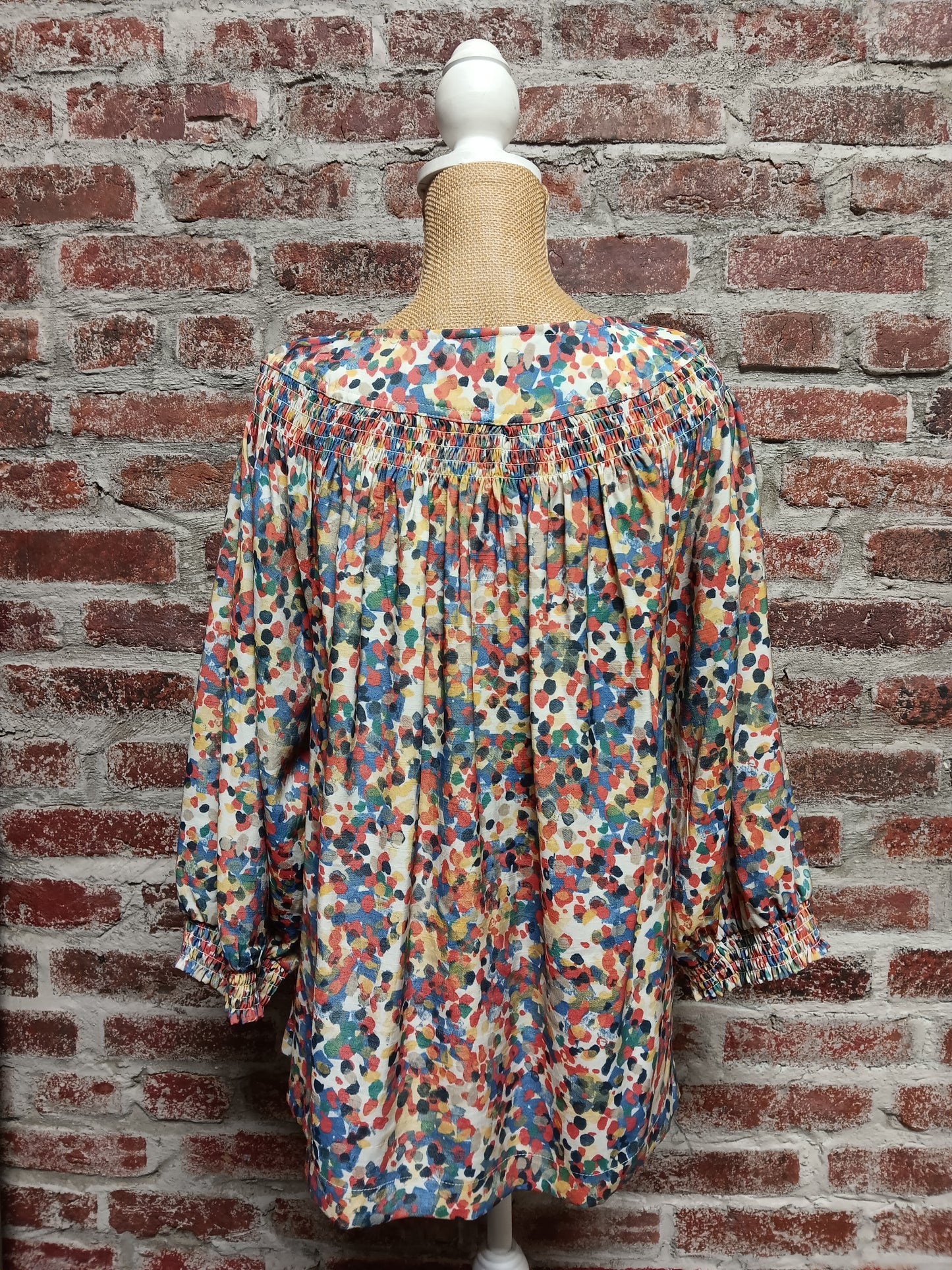 Multicolor 3/4 Sleeve Shirred Neckline Top