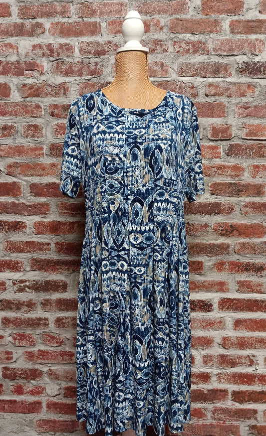 Blue White Tan Pattern Dress