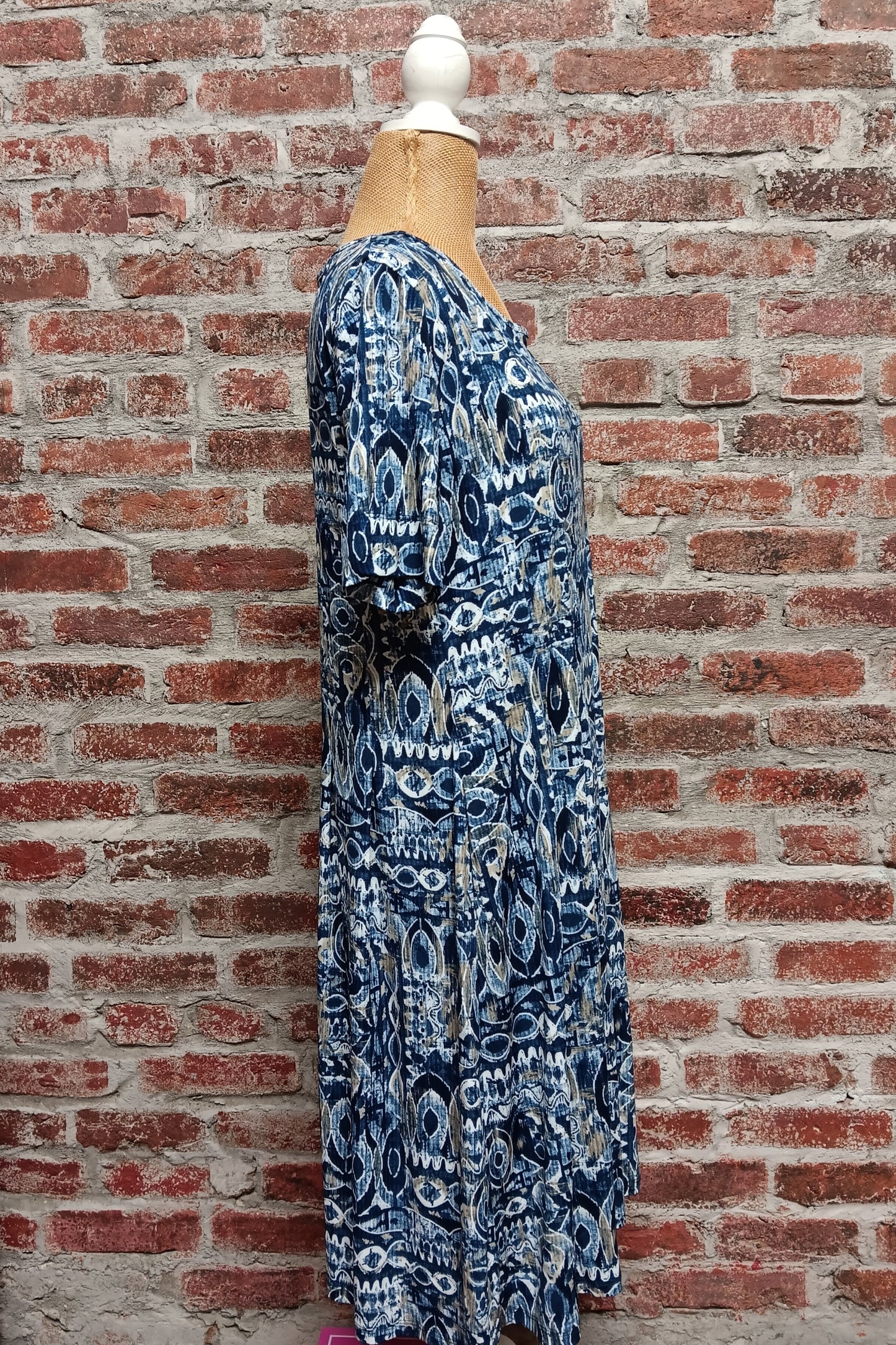 Blue White Tan Pattern Dress